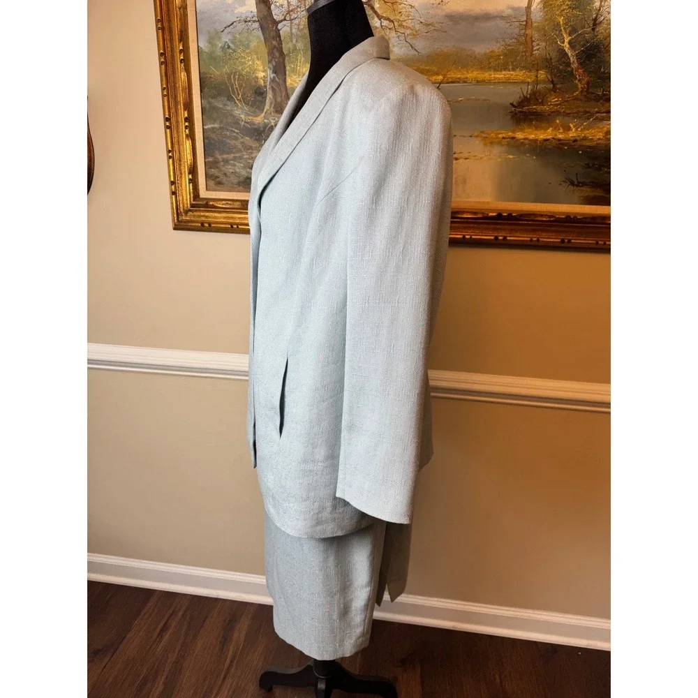 Le Suit Woman Light Blue Textured 2 Piece Skirt Suit Set‎ Blazer 18W Career